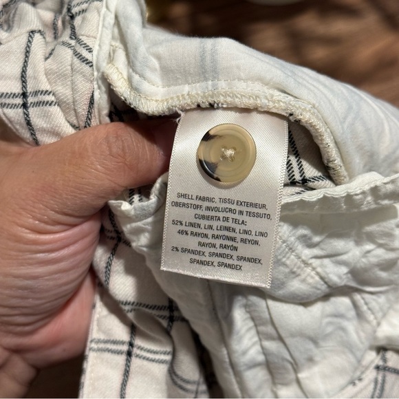 Anthropologie Size 2 Cream Black Windowpane Wide Leg Trouser Pants Linen Blend - Picture 5 of 7